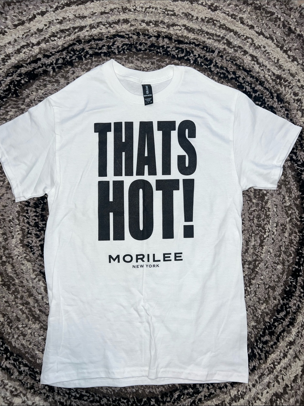 Gildan White Short-Sleeve Tee with Bold Black "THATS HOT!" Graphic